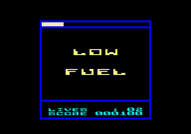 Terra Cognita Amstrad CPC Screenshot: Low fuel warning...