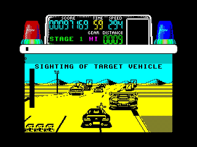 Chase H.Q. ZX Spectrum Screenshot: Target vehicle is ahead!
