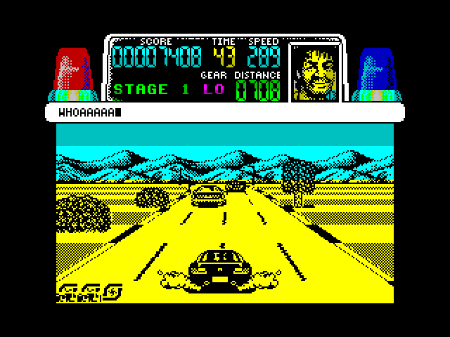 Chase H.Q. ZX Spectrum Screenshot: Using turbo to catch up to my target...
