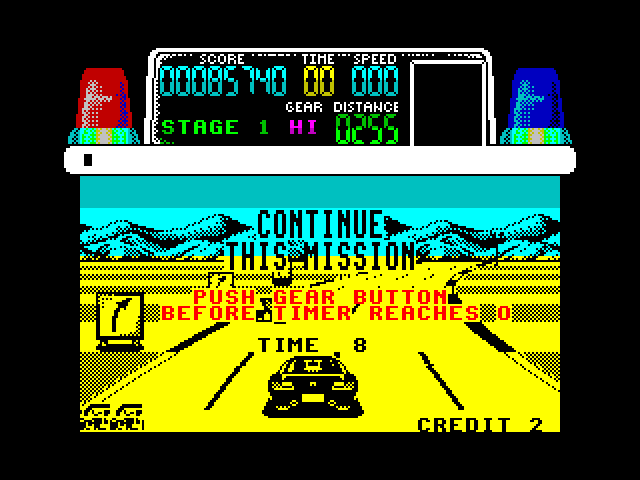 Chase H.Q. ZX Spectrum Screenshot: Out of time, but I can continue my mission...