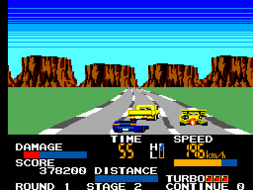 Chase H.Q. Sega Master System Screenshot: I hit my target, but still havne't stopped him...