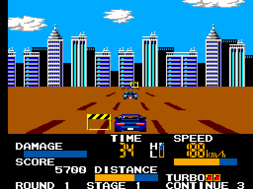 Chase H.Q. Sega Master System Screenshot: A dirt road...avoid the road signs!
