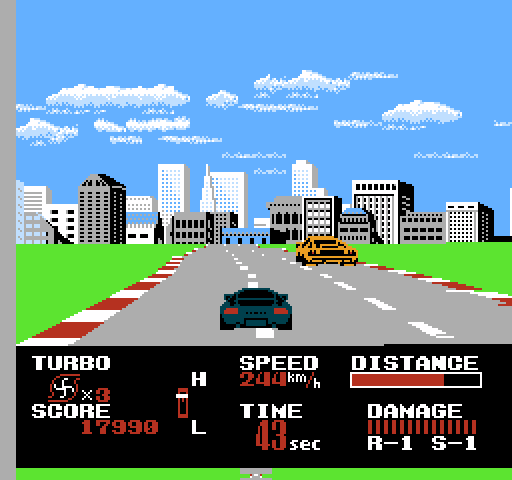 Chase H.Q. NES / Famicom Screenshot: Avoid crashing into other cars, it will slow you down.