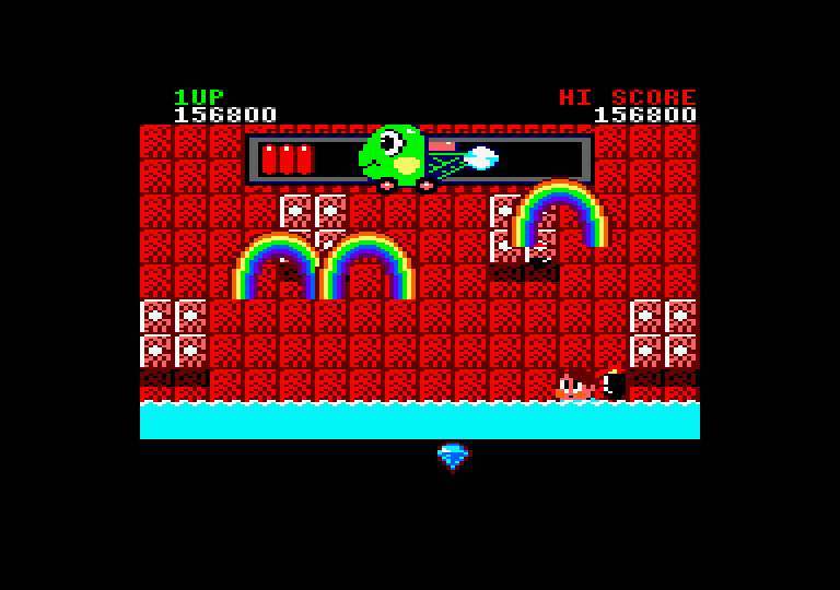 Rainbow Islands Amstrad CPC Screenshot: Another boss, and almost out of time!