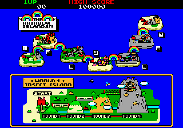 Rainbow Islands Arcade Screenshot: Here's the map of the islands...