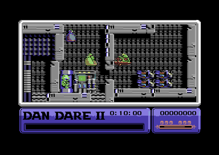 Dan Dare II: Mekon's Revenge Commodore 64 Screenshot: You can shoot that contraption through the small hole in the wall.