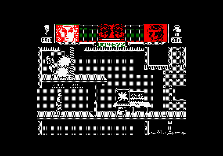 Hammerfist Amstrad CPC Screenshot: Smash the computers, then fight your way through the door at the top.