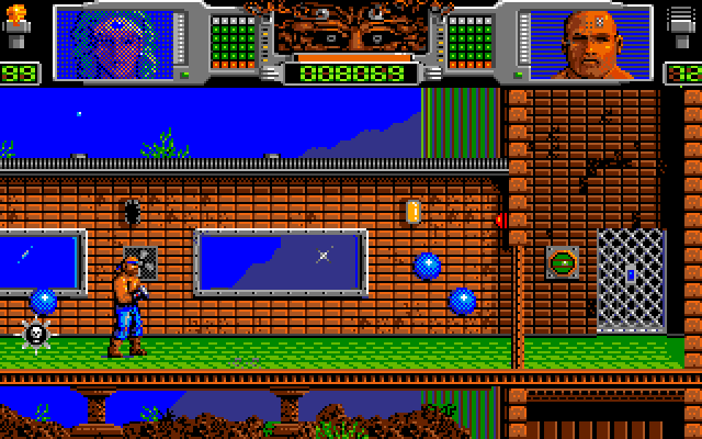 Hammerfist Amiga Screenshot: Destroy the security system to open that door.
