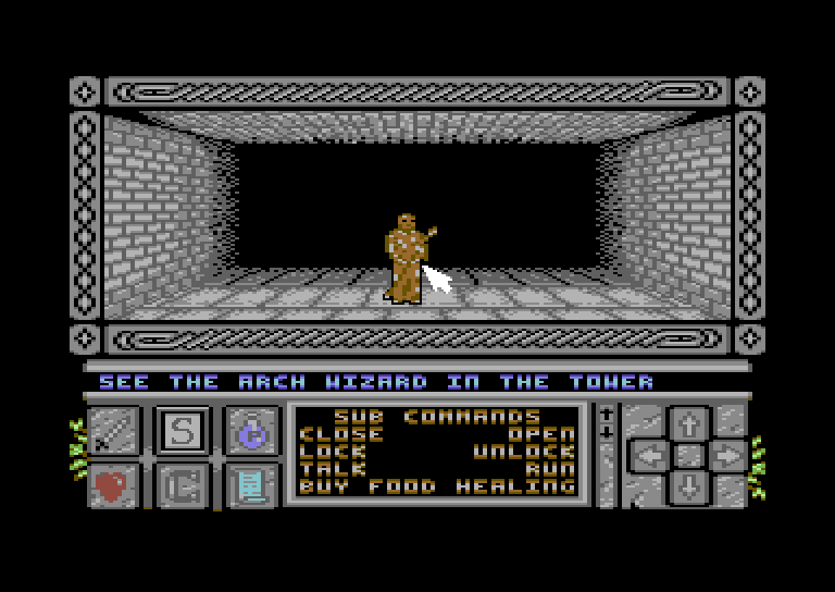 Death Bringer Commodore 64 Screenshot: I need to find the wizard in the tower.