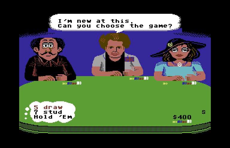 Card Sharks Commodore 64 Screenshot: Select a poker game.