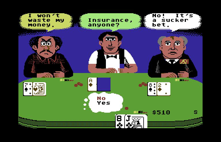 Card Sharks Commodore 64 Screenshot: Do you want insurance?
