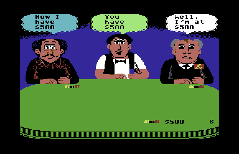 Card Sharks Commodore 64 Screenshot: Starting a game of blackjack.