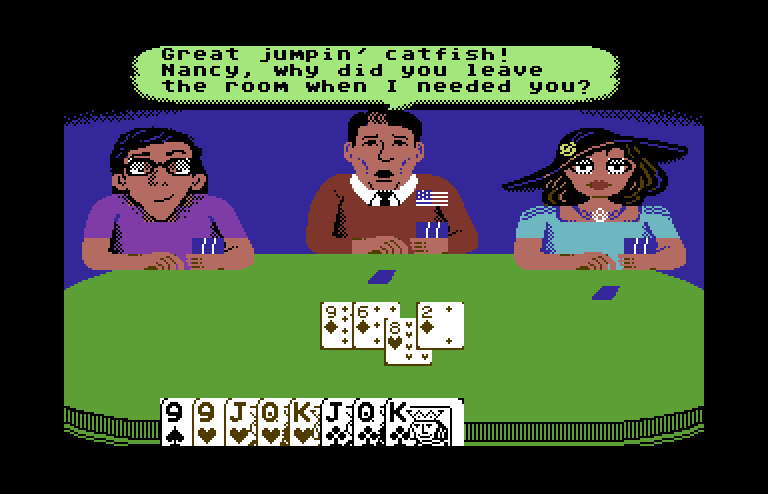 Card Sharks Commodore 64 Screenshot: Hearts in progress...