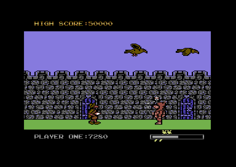 Black Lamp Commodore 64 Screenshot: Birds fly overhead and drop eggs, look out below!