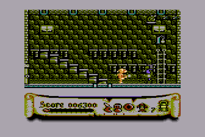 Black Lamp Atari 8-bit Screenshot: Searching a house.