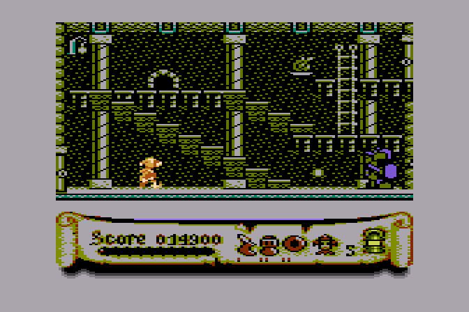 Black Lamp Atari 8-bit Screenshot: Grab that food to replenish energy.