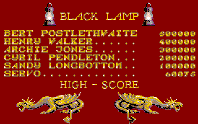 Black Lamp Amiga Screenshot: High scores.