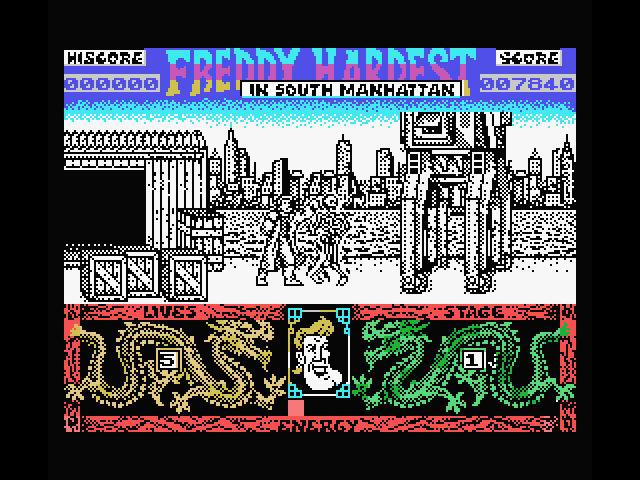 Freddy Hardest in South Manhattan MSX Screenshot: Outnumbered as usual.