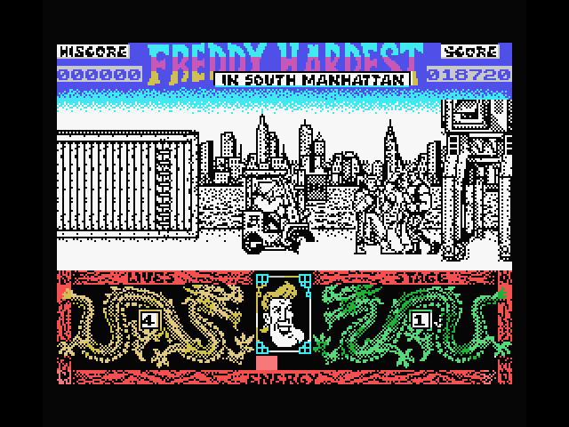 Freddy Hardest in South Manhattan MSX Screenshot: Watch out for that forklift.