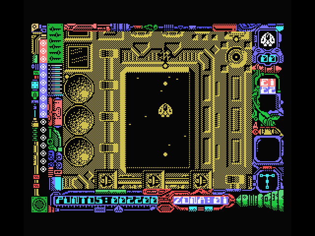 Star Dust MSX Screenshot: Don't crash into those obstacles on the left and right.