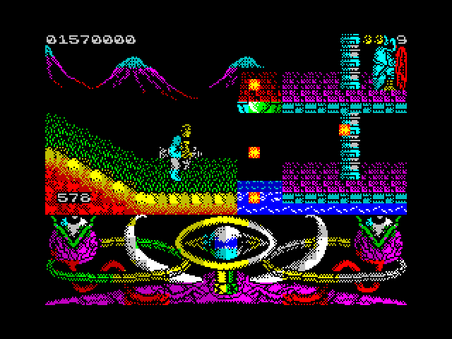 A.M.C.: Astro Marine Corps ZX Spectrum Screenshot: Don't fall in the water here.