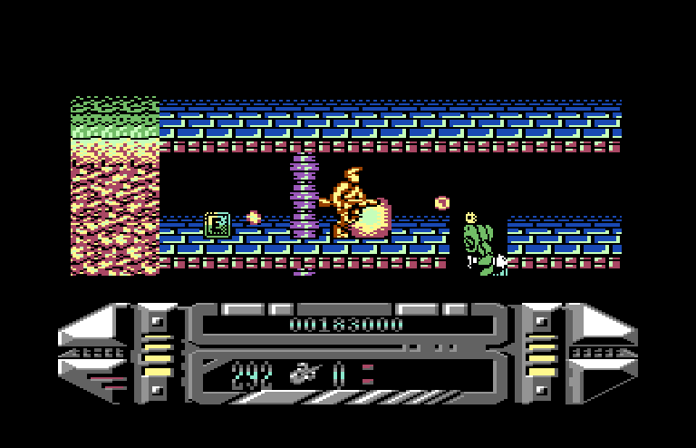 A.M.C.: Astro Marine Corps Commodore 64 Screenshot: Don't fall in the hole here...