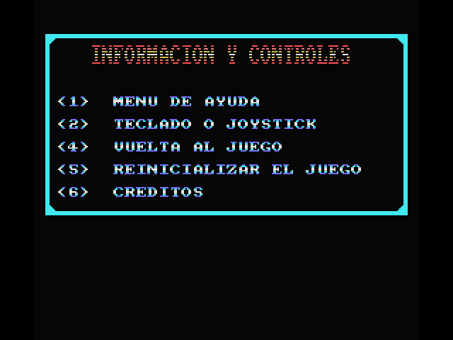 Terrorpods MSX Screenshot: In-game options menu.