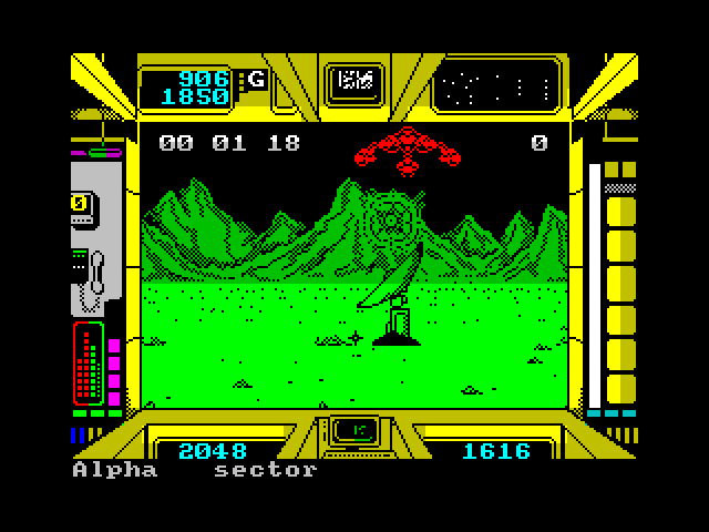 Terrorpods ZX Spectrum Screenshot: Lookout, don't get hit by the incoming missile!
