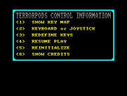 Terrorpods for ZX Spectrum - In game options menu.