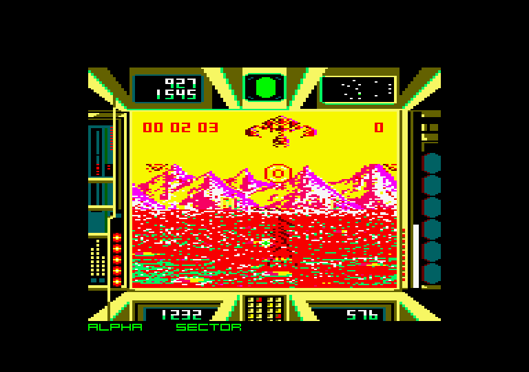 Terrorpods Amstrad CPC Screenshot: I'm hit by a missile! The screen flashes different colors...
