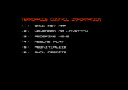 Terrorpods for Amstrad CPC - Game menu and setup.