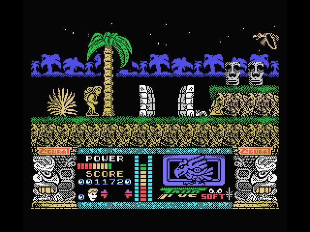 Jungle Warrior MSX Screenshot: The white structures are doors to transport you to another area...