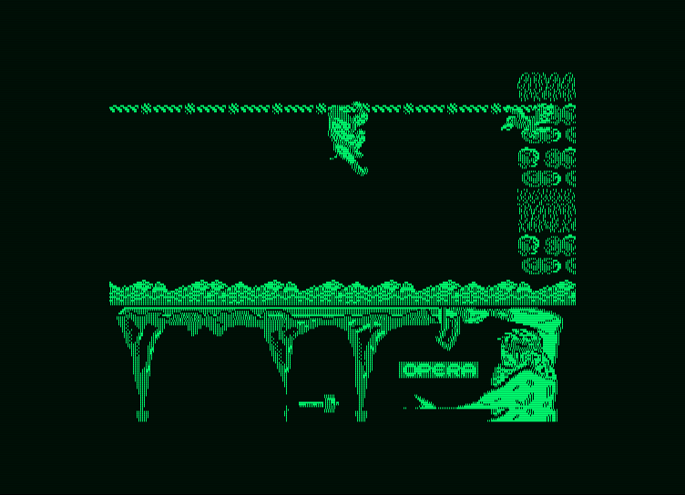 Ulises Amstrad PCW Screenshot: Climbing across the rapids...