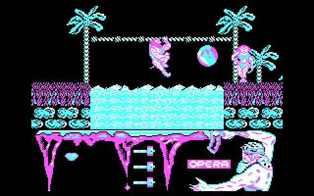 Ulises IBM PC/Compatibles Screenshot: Climbing a rope to rescue someone...
