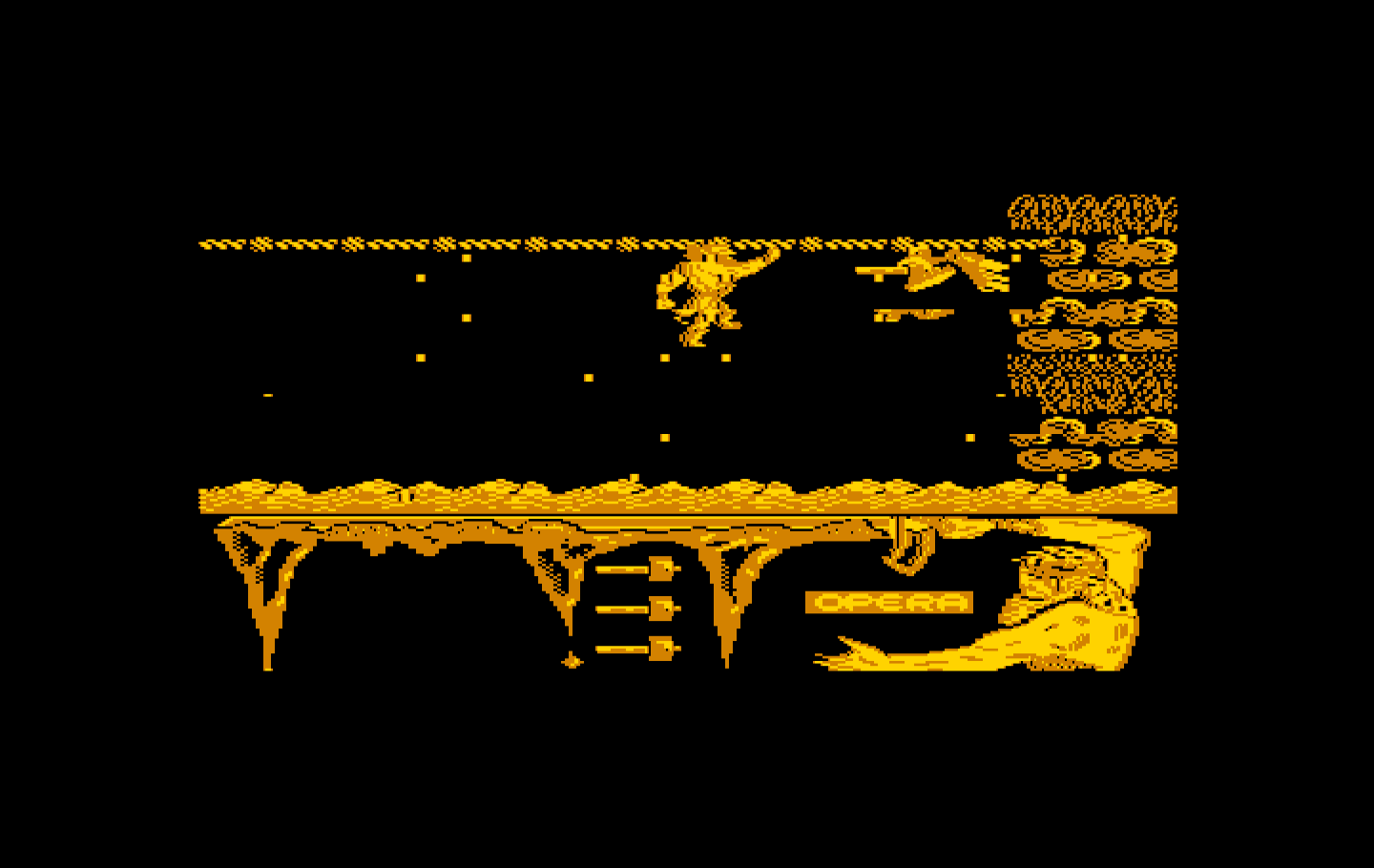 Ulises IBM PC/Compatibles Screenshot: Climb across this rope to avoid falling in the water...