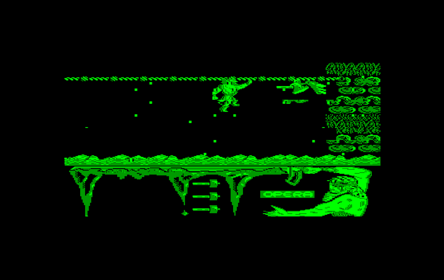 Ulises IBM PC/Compatibles Screenshot: Climb across this rope to avoid falling in the water...