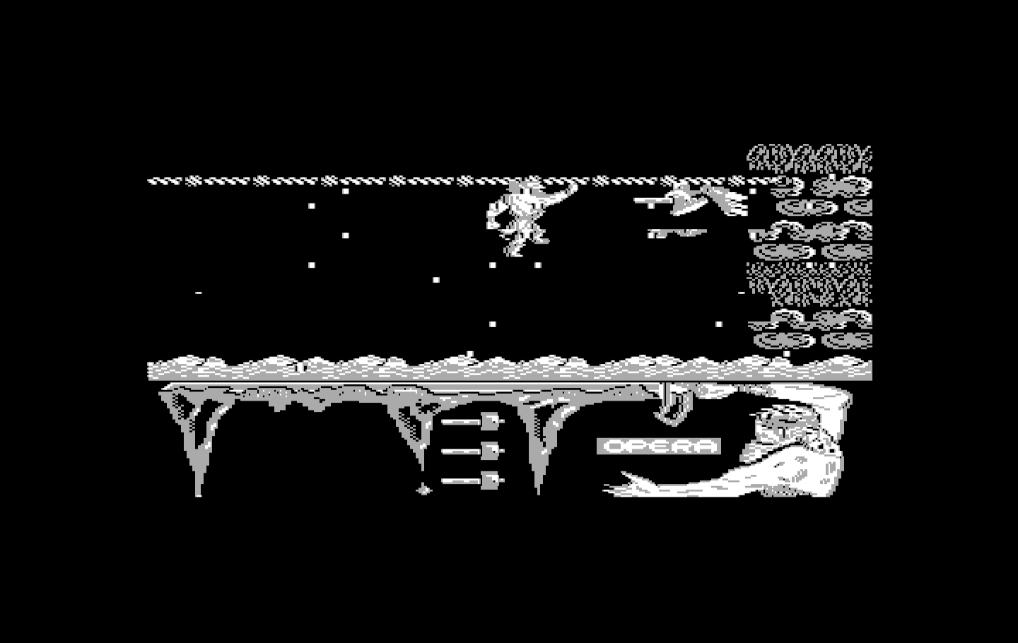 Ulises IBM PC/Compatibles Screenshot: Climb across this rope to avoid falling in the water...
