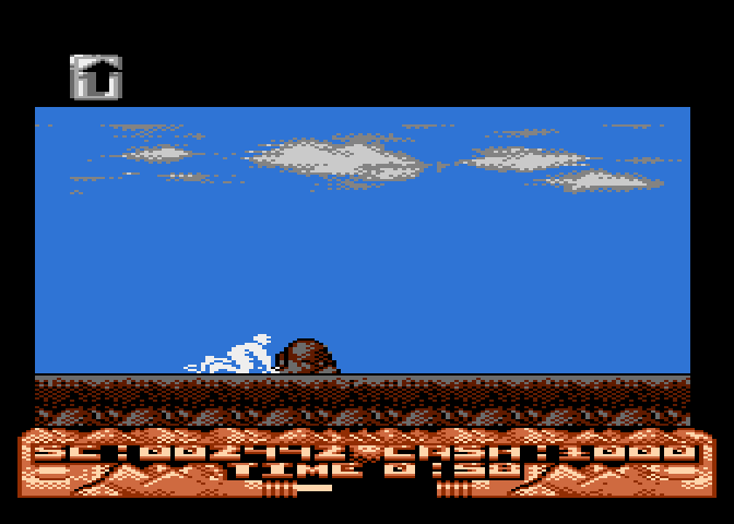 Mountain Bike Racer Atari 8-bit Screenshot: Oops, I crashed into a rock.