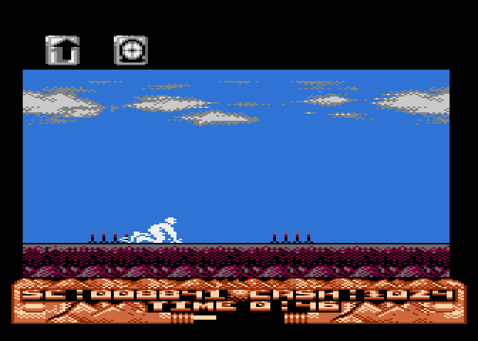 Mountain Bike Racer Atari 8-bit Screenshot: I crashed on these spikes.