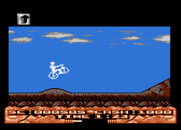 Mountain Bike Racer for Atari 8-bit - Jumping over a small hill.