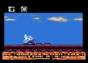 Mountain Bike Racer for Atari 8-bit - A ramp helps you clear this obstacle.
