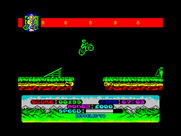 Mountain Bike Racer for ZX Spectrum - Using a ramp to jump over a gap.