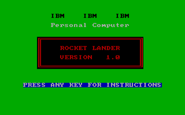Rocket Lander IBM PC/Compatibles Screenshot: Title screen.