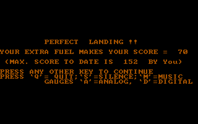Rocket Lander IBM PC/Compatibles Screenshot: We have a perfect landing!