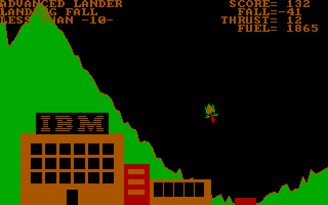Rocket Lander IBM PC/Compatibles Screenshot: Approaching the landing pad...