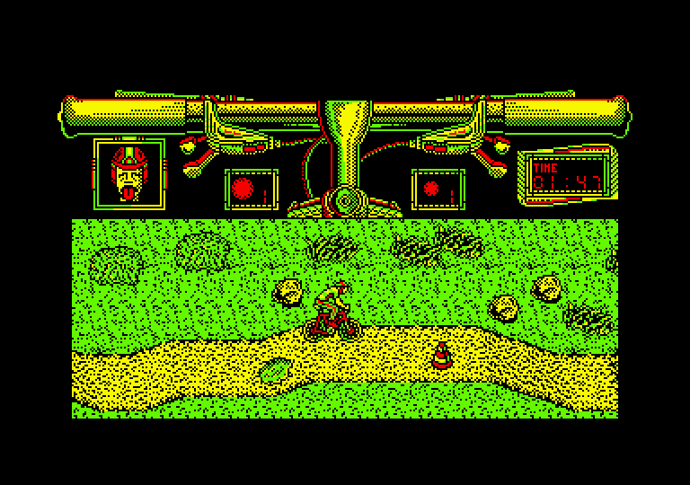 Mountain Bike Racer Amstrad CPC Screenshot: Racing along...