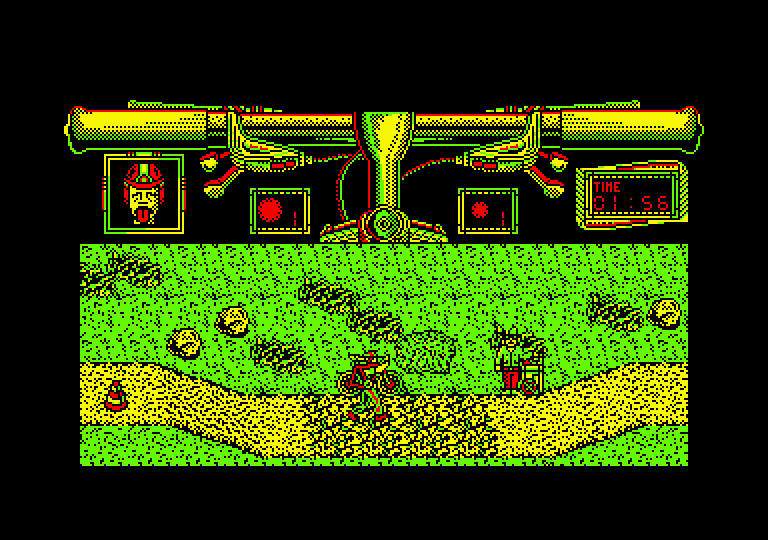 Mountain Bike Racer Amstrad CPC Screenshot: I need to carry my bike through this part of the path.