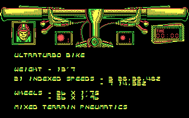 Mountain Bike Racer IBM PC/Compatibles Screenshot: Equipment information.