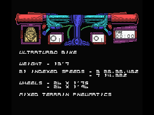 Mountain Bike Racer MSX Screenshot: Equipment information.