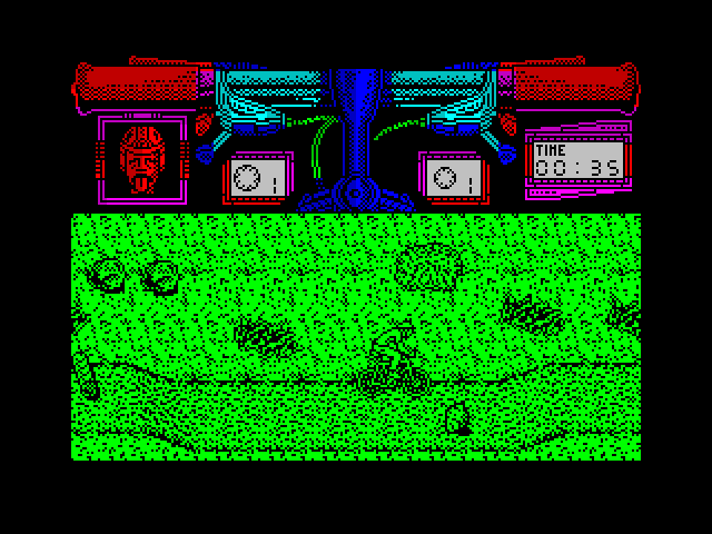 Mountain Bike Racer ZX Spectrum Screenshot: Don't crash into rocks or other obstacles in the road.